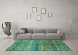 Machine Washable Oriental Turquoise Industrial Area Rugs in a Living Room,, wshurb721turq