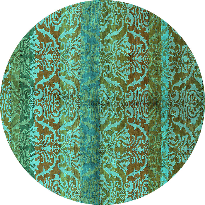 Round Machine Washable Oriental Turquoise Industrial Area Rugs, wshurb721turq