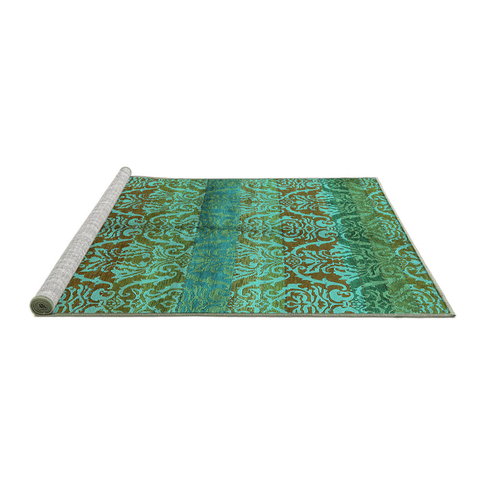 Sideview of Machine Washable Oriental Turquoise Industrial Area Rugs, wshurb721turq
