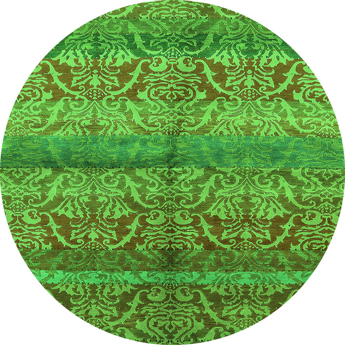 Round Machine Washable Oriental Green Industrial Area Rugs, wshurb721grn