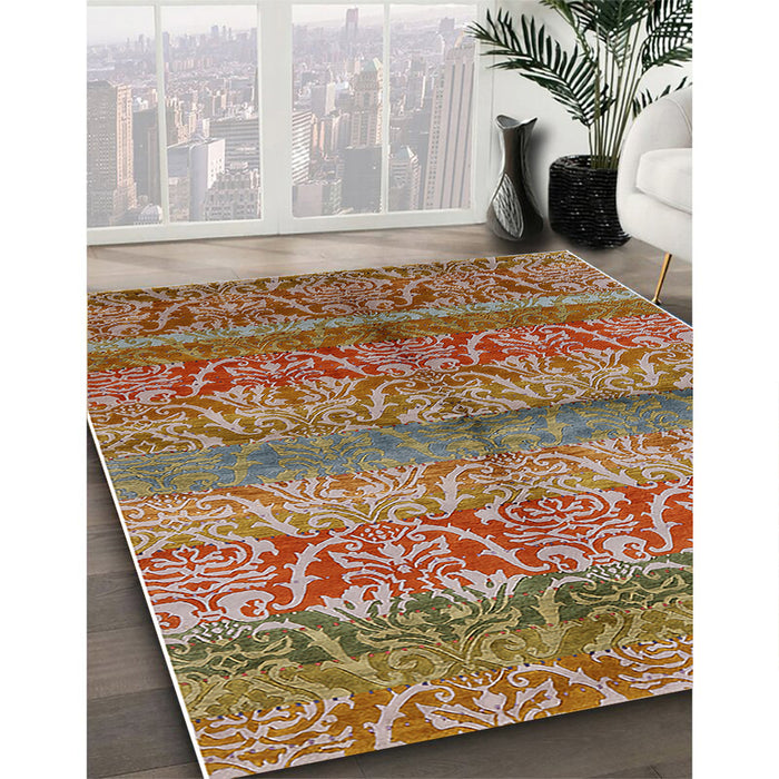 Mid-Century Modern Mahogany Brown Oriental Rug in Family Room, urb721