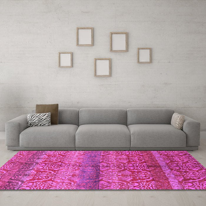Machine Washable Oriental Pink Industrial Rug in a Living Room, wshurb721pnk