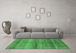 Machine Washable Oriental Emerald Green Industrial Area Rugs in a Living Room,, wshurb721emgrn