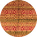 Round Machine Washable Oriental Orange Industrial Area Rugs, wshurb721org