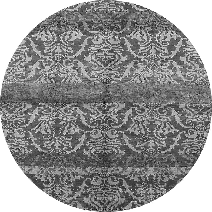 Round Machine Washable Oriental Gray Industrial Rug, wshurb721gry