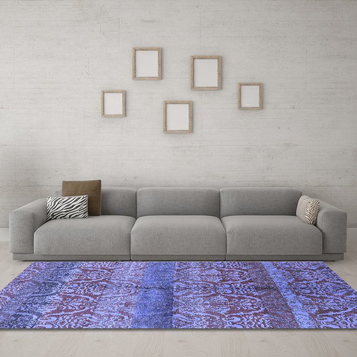 Machine Washable Oriental Blue Industrial Rug in a Living Room, wshurb721blu