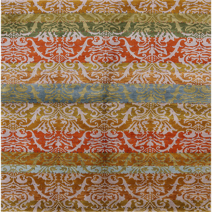 Square Mid-Century Modern Mahogany Brown Oriental Rug, urb721