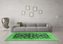 Machine Washable Oriental Emerald Green Industrial Area Rugs in a Living Room,, wshurb722emgrn