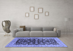 Machine Washable Oriental Blue Industrial Rug in a Living Room, wshurb722blu