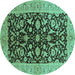 Round Machine Washable Oriental Turquoise Industrial Area Rugs, wshurb722turq