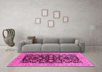 Machine Washable Oriental Pink Industrial Rug, wshurb722pnk