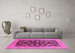 Machine Washable Oriental Pink Industrial Rug in a Living Room, wshurb722pnk