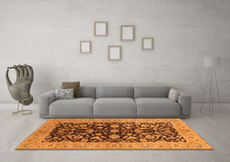 Machine Washable Oriental Orange Industrial Area Rugs in a Living Room, wshurb722org