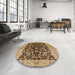 Round Mid-Century Modern Yellow Orange Oriental Rug in a Office, urb722