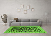 Machine Washable Oriental Green Industrial Rug, wshurb722grn