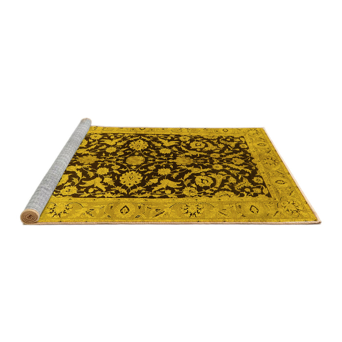 Sideview of Machine Washable Oriental Yellow Industrial Rug, wshurb722yw