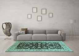 Machine Washable Oriental Light Blue Industrial Rug in a Living Room, wshurb722lblu