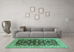 Machine Washable Oriental Turquoise Industrial Area Rugs in a Living Room,, wshurb722turq