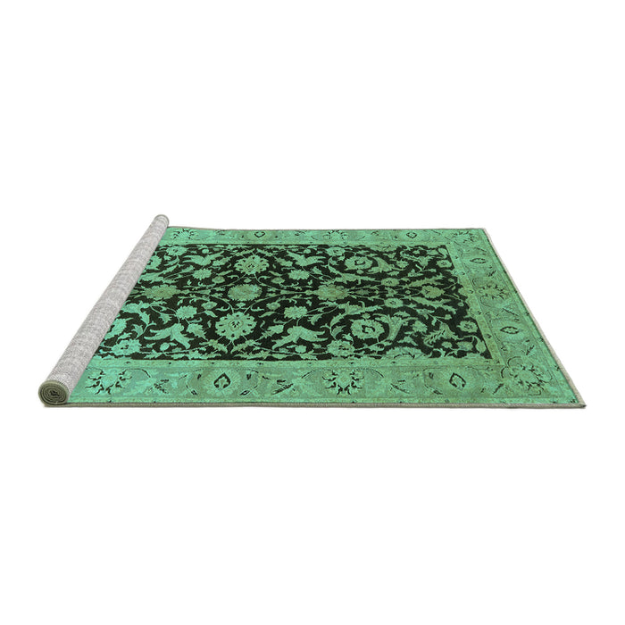 Sideview of Machine Washable Oriental Turquoise Industrial Area Rugs, wshurb722turq