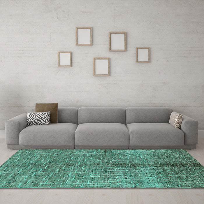 Machine Washable Oriental Turquoise Industrial Area Rugs in a Living Room,, wshurb723turq