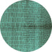 Round Oriental Turquoise Industrial Rug, urb723turq