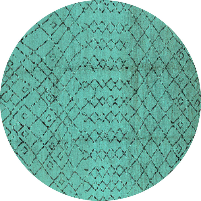 Round Machine Washable Oriental Turquoise Industrial Area Rugs, wshurb724turq