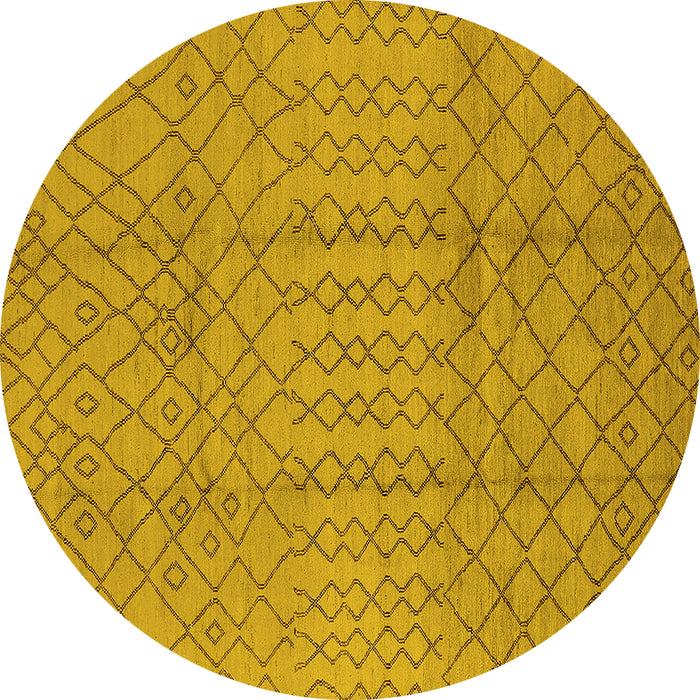 Round Machine Washable Oriental Yellow Industrial Rug, wshurb724yw