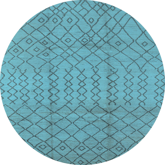Round Machine Washable Oriental Light Blue Industrial Rug, wshurb724lblu