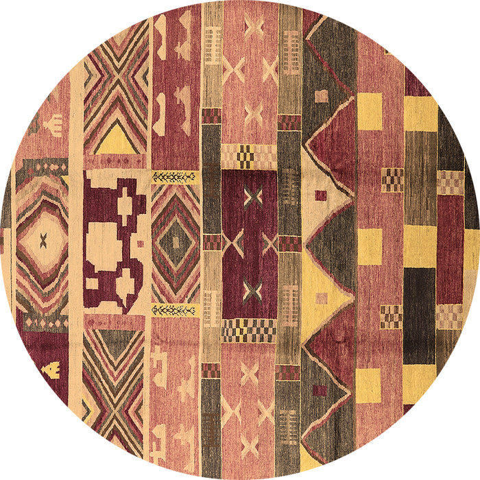 Round Machine Washable Oriental Brown Industrial Rug, wshurb725brn