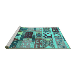 Sideview of Machine Washable Oriental Turquoise Industrial Area Rugs, wshurb725turq