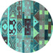 Round Oriental Turquoise Industrial Rug, urb725turq