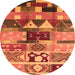 Round Machine Washable Oriental Orange Industrial Area Rugs, wshurb725org