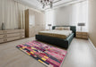 Mid-Century Modern Pink Oriental Rug in a Bedroom, urb725