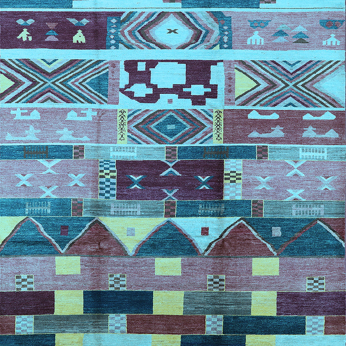 Square Machine Washable Oriental Light Blue Industrial Rug, wshurb725lblu