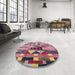 Round Mid-Century Modern Pink Oriental Rug in a Office, urb725