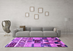 Machine Washable Oriental Purple Industrial Area Rugs in a Living Room, wshurb725pur
