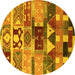 Round Machine Washable Oriental Yellow Industrial Rug, wshurb725yw