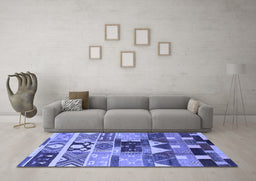 Machine Washable Oriental Blue Industrial Rug in a Living Room, wshurb725blu