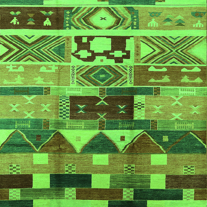 Square Machine Washable Oriental Green Industrial Area Rugs, wshurb725grn