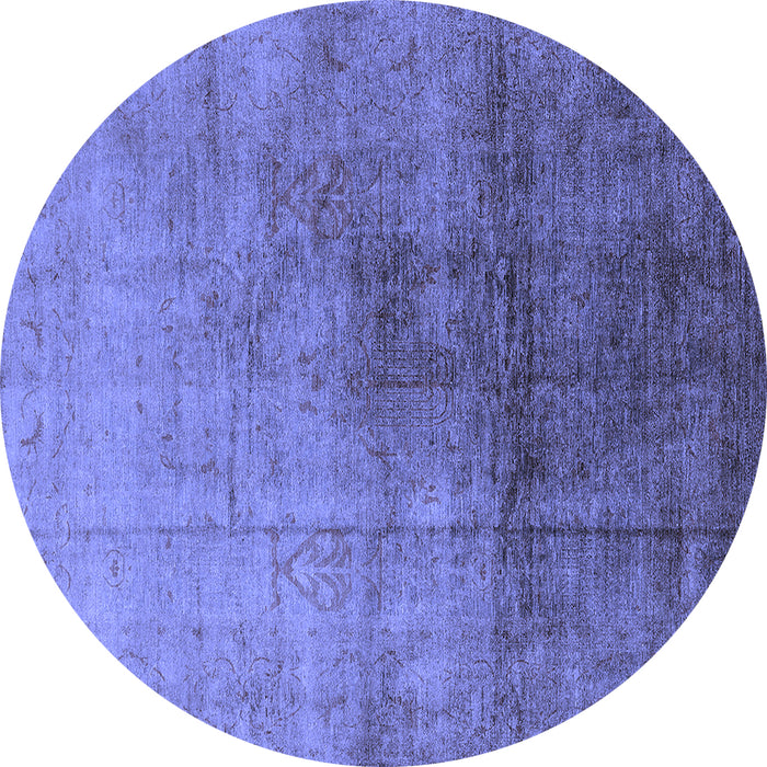 Round Machine Washable Oriental Blue Industrial Rug, wshurb726blu