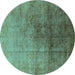 Round Machine Washable Oriental Turquoise Industrial Area Rugs, wshurb726turq