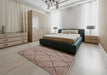 Mid-Century Modern Khaki Rose Pink Oriental Rug in a Bedroom, urb727