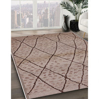 Mid-Century Modern Khaki Rose Pink Oriental Rug, urb727