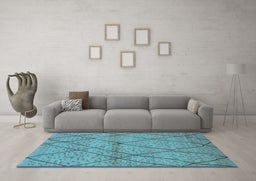 Machine Washable Oriental Light Blue Industrial Rug in a Living Room, wshurb727lblu