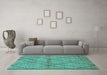 Machine Washable Oriental Turquoise Industrial Area Rugs in a Living Room,, wshurb727turq