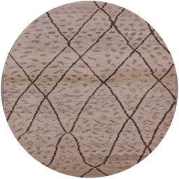 Round Mid-Century Modern Khaki Rose Pink Oriental Rug, urb727