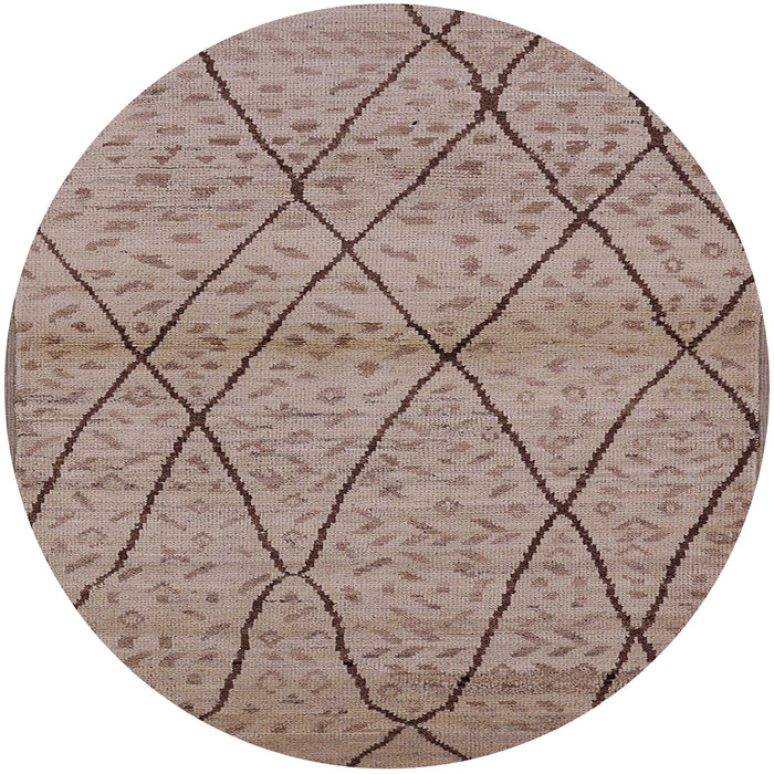 Round Mid-Century Modern Khaki Rose Pink Oriental Rug, urb727