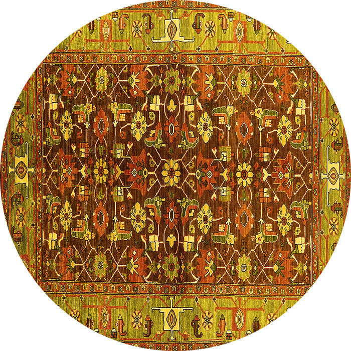 Round Machine Washable Oriental Yellow Industrial Rug, wshurb728yw