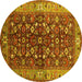 Round Machine Washable Oriental Yellow Industrial Rug, wshurb728yw