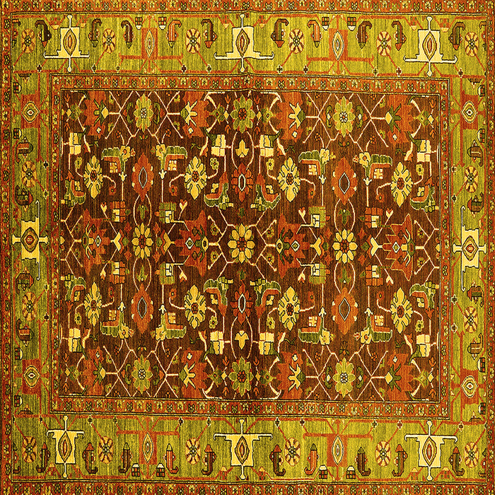 Square Machine Washable Oriental Yellow Industrial Rug, wshurb728yw